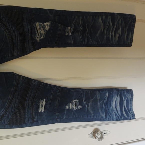 R. Sole Denim Moto Style Slim Fit Distressed Jeans Sz 34 x 32 - Picture 3 of 11